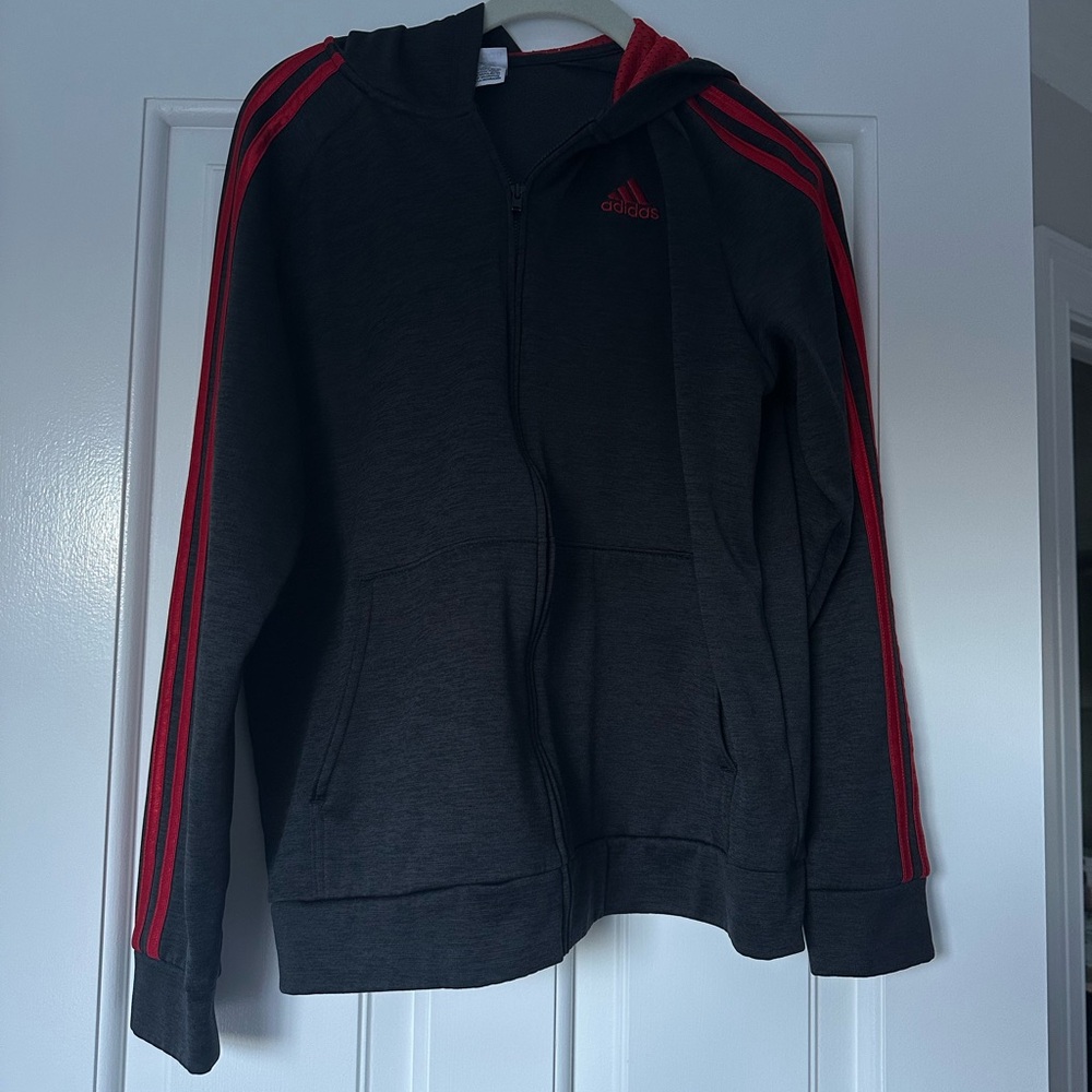 Adidas Charcoal Red-Accent Zip-Up